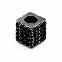 Rustfrit stål perler, 316 Stainless Steel, Square, Vintage & du kan DIY & med rhinestone & sværte, sort, 8x8.50x1.50mm, Solgt af PC