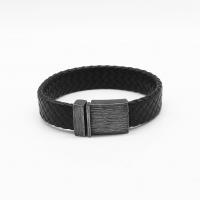 Kožený náramek Cord, Kůže, s Nerezová ocel 316, unisex & černat, černý, Délka Cca 7.5 inch, Prodáno By PC