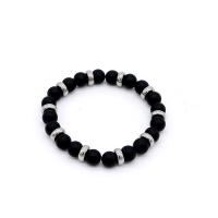 Dubh Agate bráisléid, Agate Black, le 316 Cruach dhosmálta, Babhta, unisex & Neamhlonrach, dubh, 10mm, Fad Thart 7.5 Inse, Díolta De réir PC