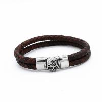 Läderrem Armband, Läder, med 316 rostfritt stål, Skull, Dubbla lager & Vintage & Unisex & anti-trötthet, brun, 33x14mm, Längd Ca 21.5 cm, Säljs av PC