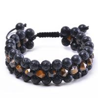 Edelsteen armbanden, Lava, met Knoopkoord & Tiger Eye, drie lagen & voor de mens, 22mm, Lengte Ca 7.5-11.8 inch, Verkocht door PC