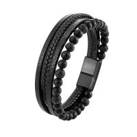 Bracelet cordon en cuir, avec Pierre naturelle & acier inoxydable 316L, Rond, Placage de couleur noire de plumbum, bijoux de mode & pour homme, plus de couleurs à choisir, 30mm, Longueur Environ 20 cm, Vendu par PC