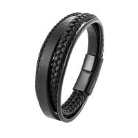 Lederen koord armband, Leer, met 316L roestvrij staal, lood zwarte kleur vergulde, mode sieraden & multilayer & voor de mens, meer kleuren voor de keuze, 30mm, Lengte Ca 21 cm, Verkocht door PC