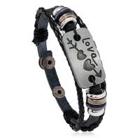 PU cavo bracciali, with Split Layer vacchetta & legno & ferro & lega in zinco, placcato, Regolabile & gioielli di moda & multistrato & per l'uomo, colori misti, 6mm, Lunghezza 22 cm, Venduto da PC