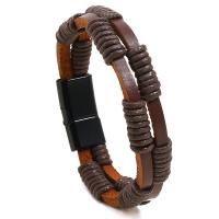 Bracelet de cuir de vachette, cuir de peau de vache, avec corde de cire & alliage de zinc, Placage de couleur noire de plumbum, bijoux de mode & pour homme, plus de couleurs à choisir, 10mm, Longueur Environ 21 cm, Vendu par PC