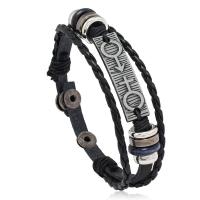 PU cavo bracciali, with Split Layer vacchetta & legno & ferro & lega in zinco, placcato, gioielli di moda & multistrato & per l'uomo, colori misti, 6mm, Lunghezza 22 cm, Venduto da PC