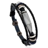 PU Cord Armband, med Split lager oxläder & Trä & Järn & Zink Alloy, plated, mode smycken & flerskikts & för människan, blandade färger, 6mm, Längd 22 cm, Säljs av PC