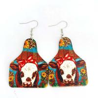 Cuero de PU Pendientes con Colgantes, con metal, latón aro de pendiente, Gota, estampado, Joyería & para mujer, más colores para la opción, 36x77mm, Vendido por Par