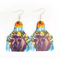 PU Leather Drop Earring with Brass brass earring hook printing fashion jewelry & for woman mixed colors Sold By Pair