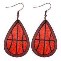 Cuero de PU Pendientes con Colgantes, con madera, Gota, estampado, Joyería & para mujer, más colores para la opción, 37x79mm, Vendido por Par