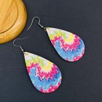 PU Leather Drop Earring with Brass brass earring hook Teardrop printing fashion jewelry & for woman mixed colors Sold By Pair