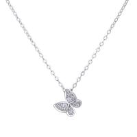 Kubieke Zircon Micro effenen Sterling zilveren ketting, 925 sterling zilver, Vlinder, geplatineerd, micro pave zirconia & voor vrouw, 9.70mm, Lengte 43 cm, Verkocht door PC