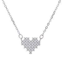 Circón cúbico micr3ofono pavimenta collar de plata esterlina, Plata de ley 925, Corazón, chapado en platina real, micro arcilla de zirconia cúbica & para mujer, 11mm, longitud aproximado 17.7 Inch, Vendido por UD