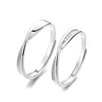 Couple Finger Rings 925 Sterling Silver platinum plated Adjustable & micro pave cubic zirconia Sold By PC