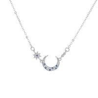 Circón cúbico micr3ofono pavimenta collar de plata esterlina, Plata de ley 925, Luna, chapado en platina real, Joyería & micro arcilla de zirconia cúbica & para mujer, azul, 13mm, longitud aproximado 17.7 Inch, Vendido por UD