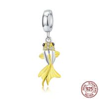 Cubic Zirconia micro pavimenta Sterling Silver Ciondolo, 925 argento sterlina, Pesce, ossidazione, smalto, giallo, 8x24mm, Venduto da PC