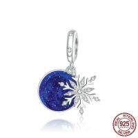 Cubic Zirconia Micro άνοιγαν Sterling Silver κρεμαστό κόσμημα, 925 Sterling Silver, χρώμα επιπλατινωμένα, μικρο ανοίξει κυβικά ζιρκονία & σμάλτο, μπλε, 12x24mm, Τρύπα:Περίπου 4.5mm, Sold Με PC