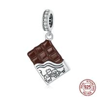 Cubic Zirconia micro pavimenta Sterling Silver Ciondolo, 925 argento sterlina, Cioccolato, ossidazione, Micro spianare cubic zirconia & smalto, color caffè, 14x25mm, Foro:Appross. 4.5mm, Venduto da PC