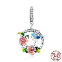 Kubinių Zirconia Mikro Pave Sidabro pakabukas, 925 Sterling Silver, oksidacija, emalė & tuščiaviduris, multi-colored, 14x23mm, Skylė:Apytiksliai 4.5mm, Pardavė PC