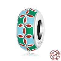 925 sidabro European karoliukai, 925 Sterling Silver, Rondelle, oksidacija, emalė, multi-colored, 10x5mm, Skylė:Apytiksliai 4.5mm, Pardavė PC