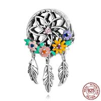 925 sidabro European karoliukai, 925 Sterling Silver, Sapnų gaudyklė, oksidacija, mikro nutiesti kubinių Zirconia & emalė & tuščiaviduris, multi-colored, 13x23mm, Skylė:Apytiksliai 4.5mm, Pardavė PC