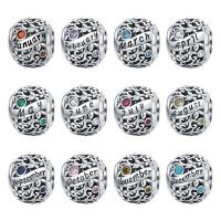 925 Sterling Zilver European Beads, Ronde, oxydatie, verschillende ontwerpen voor de keuze & met brief patroon & micro pave zirconia & glazuur, meer kleuren voor de keuze, 11x10mm, Verkocht door PC