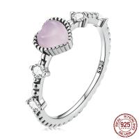 Cubic Zirconia micr3ofono pavimenta anillos de plata esterlina, plata de ley 925, con Vidrio, oxidación, diverso tamaño para la opción & micro arcilla de zirconia cúbica & para mujer, Rosado, Vendido por UD