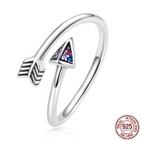 Zircon cubique Micro Pave Sterling Silver Rings, argent sterling 925, Flèche, oxydation, Réglable & pavé de micro zircon & pour femme, 1.50mm, Vendu par PC