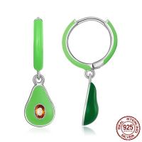 Cubic Zirconia micro pavimenta Sterling Silver Earring, 925 argento sterlina, Avocado, ossidazione, Micro spianare cubic zirconia & per la donna & smalto, verde, 7x24mm, Venduto da coppia