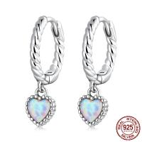 925 Boucles d’oreilles Sterling Silver Drop & Dangle, argent sterling 925, avec Opale, coeur, Placage de couleur platine, pour femme, 5x20mm, Vendu par paire