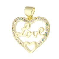 Cubic Zirconia Micro Pave Brass Pendant Heart gold color plated fashion jewelry & micro pave cubic zirconia & for woman multi-colored Approx 3mm Sold By Lot