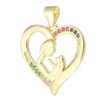 Messing hanger met micro-paved kubieke zirconia's, Hart, gold plated, mode sieraden & Mother Day Jewelry & DIY & micro pave zirconia, multi-gekleurde, 21x21x4mm, Gat:Ca 3.5mm, 10pC's/Lot, Verkocht door Lot