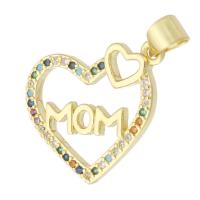 Messing hanger met micro-paved kubieke zirconia's, Hart, gold plated, mode sieraden & Mother Day Jewelry & DIY & micro pave zirconia, multi-gekleurde, 19x6x2mm, Gat:Ca 3mm, 10pC's/Lot, Verkocht door Lot