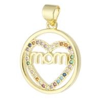 Cubique Pendentif en laiton zircon pavent, Rond, Placage de couleur d'or, bijoux de mode & Bijoux Fête des Mères & DIY & pavé de micro zircon, multicolore, 17x19.50x2mm, Trou:Environ 3mm, 10PC/lot, Vendu par lot