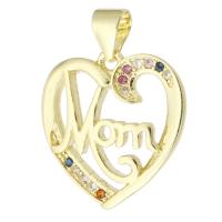 Cubic Zirconia Micro Pave Brass Pendant Heart gold color plated fashion jewelry & Mother Day Jewelry & DIY & micro pave cubic zirconia multi-colored Approx 3mm Sold By Lot