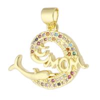 Messing hanger met micro-paved kubieke zirconia's, gold plated, mode sieraden & Mother Day Jewelry & DIY & micro pave zirconia, multi-gekleurde, 22x17x2mm, Gat:Ca 3mm, 10pC's/Lot, Verkocht door Lot