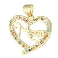 Messing hanger met micro-paved kubieke zirconia's, Hart, gold plated, mode sieraden & Mother Day Jewelry & DIY & micro pave zirconia, multi-gekleurde, 20x19x2mm, Gat:Ca 3mm, 10pC's/Lot, Verkocht door Lot