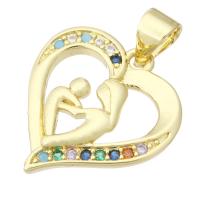 Messing hanger met micro-paved kubieke zirconia's, Hart, gold plated, mode sieraden & Mother Day Jewelry & DIY & micro pave zirconia, multi-gekleurde, 17x18x3mm, Gat:Ca 3.5mm, 10pC's/Lot, Verkocht door Lot