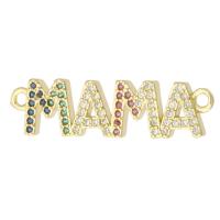 Befestiger Zirkonia Messing Schmuckverbinder, Alphabet-Buchstabe, goldfarben plattiert, Modeschmuck & Mutter Tag Schmuck & DIY & Micro pave Zirkonia, farbenfroh, 28.50x7.50x2mm, Bohrung:ca. 1.5mm, 10PCs/Menge, verkauft von Menge