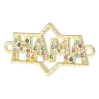 Zircon cubique Micro Pave laiton Connecteur, Lettre d’alphabet, Placage de couleur d'or, bijoux de mode & Bijoux Fête des Mères & DIY & pavé de micro zircon, multicolore, 25x14x2mm, Trou:Environ 2mm, 10PC/lot, Vendu par lot