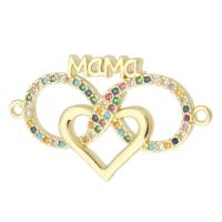 Messing connector met micro-paved kubieke zirconia's, gold plated, mode sieraden & Mother Day Jewelry & DIY & micro pave zirconia, multi-gekleurde, 32x18x3mm, Gat:Ca 1mm, 10pC's/Lot, Verkocht door Lot