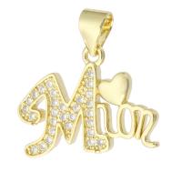 Messing hanger met micro-paved kubieke zirconia's, De Brief van het alfabet, gold plated, mode sieraden & Mother Day Jewelry & DIY & micro pave zirconia, gouden, 20x16x2mm, Gat:Ca 3.5mm, 10pC's/Lot, Verkocht door Lot