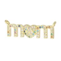 Messing connector met micro-paved kubieke zirconia's, De Brief van het alfabet, gold plated, mode sieraden & Mother Day Jewelry & DIY & micro pave zirconia, gouden, 25x8x2mm, Gat:Ca 1mm, 10pC's/Lot, Verkocht door Lot