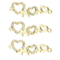 Messing connector met micro-paved kubieke zirconia's, Hart, gold plated, mode sieraden & Mother Day Jewelry & DIY & micro pave zirconia, meer kleuren voor de keuze, 32x11x2mm, Gat:Ca 1mm, 10pC's/Lot, Verkocht door Lot