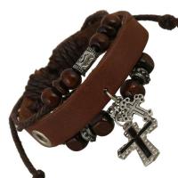 Lederband Armband, Leder, mit Wachsschnur & Zinklegierung, Kreuz, plattiert, Einstellbar & Modeschmuck & unisex, keine, Länge ca. 17-30 cm, verkauft von PC