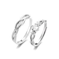 Argent sterling 925 Couple Anneau, Plaqué de platine, Réglable & styles différents pour le choix & pavé de micro zircon, Vendu par PC