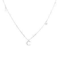 Ciúbach Zirconia Micrimhilseogra réiteodh Sterling Silver muince, 925 Sterling Silver, Moon agus Star, platanam plátáilte, micrea réiteach zirconia ciúbach & do bhean, Fad 40 cm, Díolta De réir PC