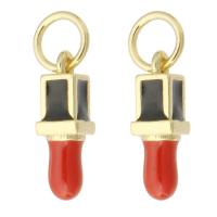 Monili d'ottone Ciondoli, ottone, Rossetto, placcato color oro, gioielli di moda & DIY & per la donna & smalto, due diversi colori, 4x12x4mm, Foro:Appross. 3.5mm, 10PC/lotto, Venduto da lotto