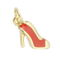 Monili d'ottone Ciondoli, ottone, Scarpe, placcato color oro, gioielli di moda & DIY & per la donna & smalto, rosso, 13x10x2mm, Foro:Appross. 3mm, 10PC/lotto, Venduto da lotto