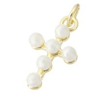 Laiton Pendentifs Croix, avec Plastique ABS perle, Placage de couleur d'or, bijoux de mode & DIY & pour femme, doré, 23.50x27x2.50mm, Trou:Environ 3mm, 10PC/lot, Vendu par lot